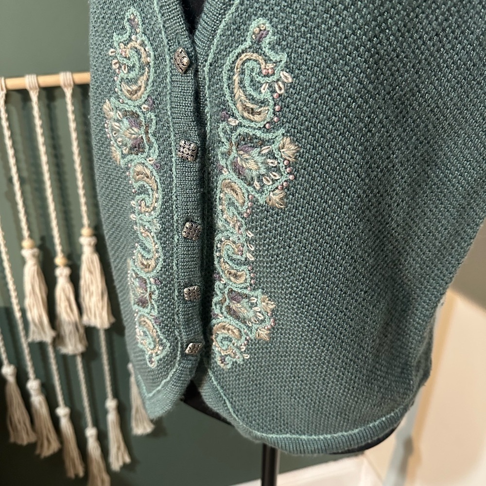 Koret Vintage Wool Blend Green Knit Vest Size Small Petite - Picture 3 of 5